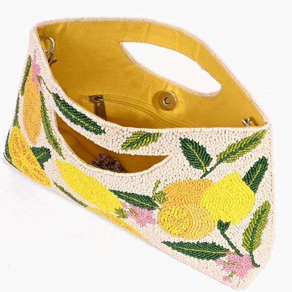 AMERICA & BEYOND Make Lemonade Beaded Shoulder / Clutch Bag NWT - Picture 3 of 12